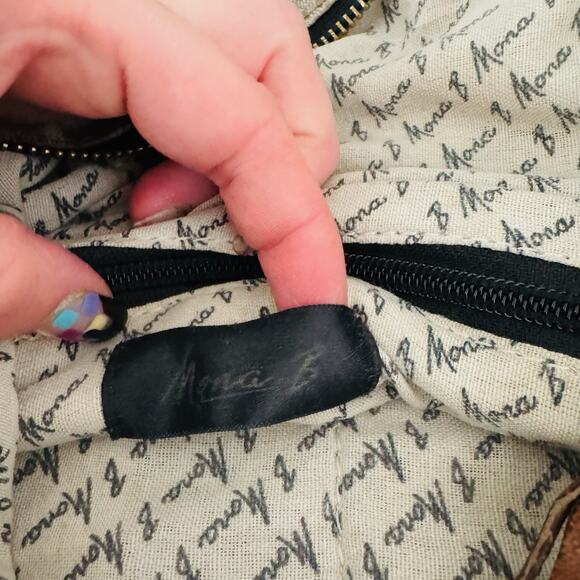 Mona B Tan Canvas And Leather Satchel Shoulder Bag - Picture 9 of 10